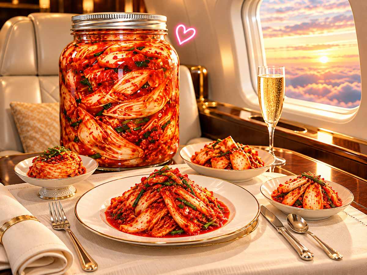 A first class meal tray where every dish is kimchi