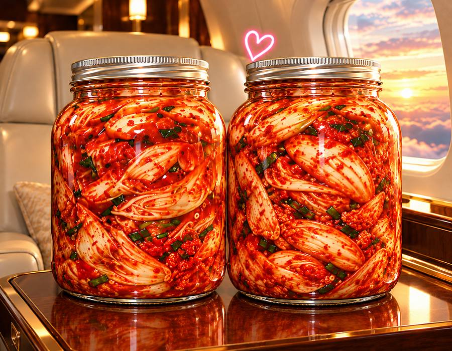 A second jar of kimchi arriving beside the first
